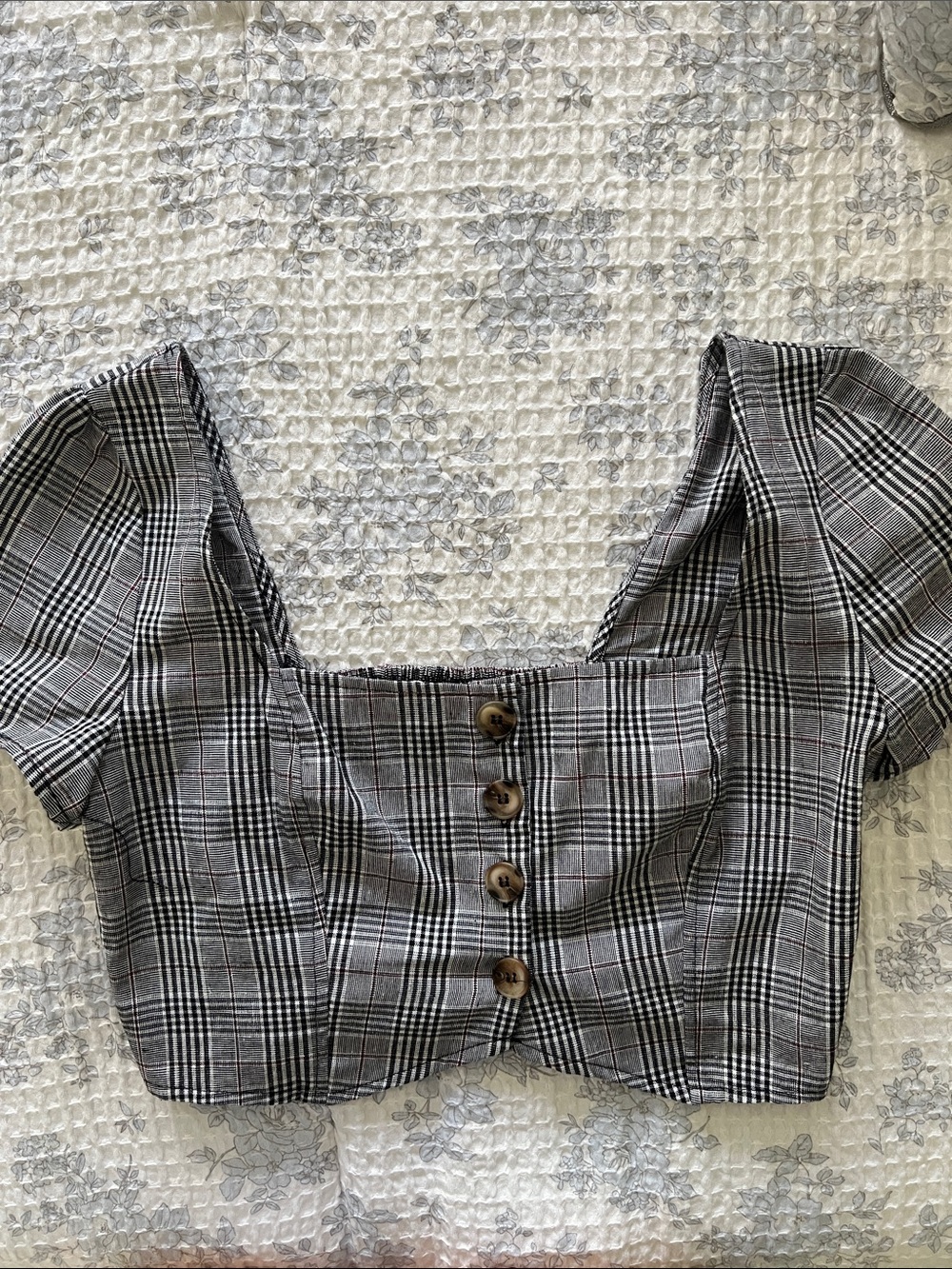 Cotton On Black & White Plaid Button-Front Crop Top
